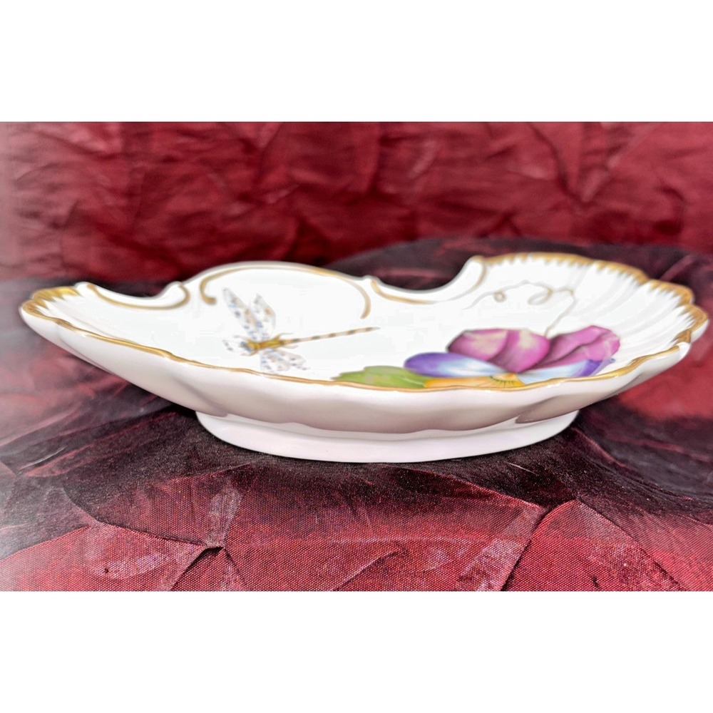Anna Weatherley Handpainted Dragonfly Pansy Leaf Insect Accent Trinket Dish RARE - Picture 11 of 11